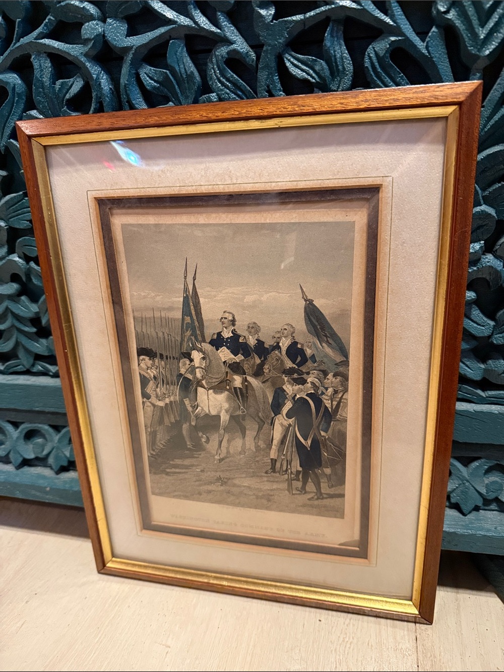 Framed Historical Print in Brown and Gold Accent